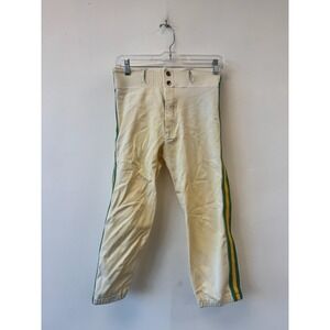 Vintage Sand-Knit Pants Mens Small Beige Baseball Knickers Striped Green USA 70s